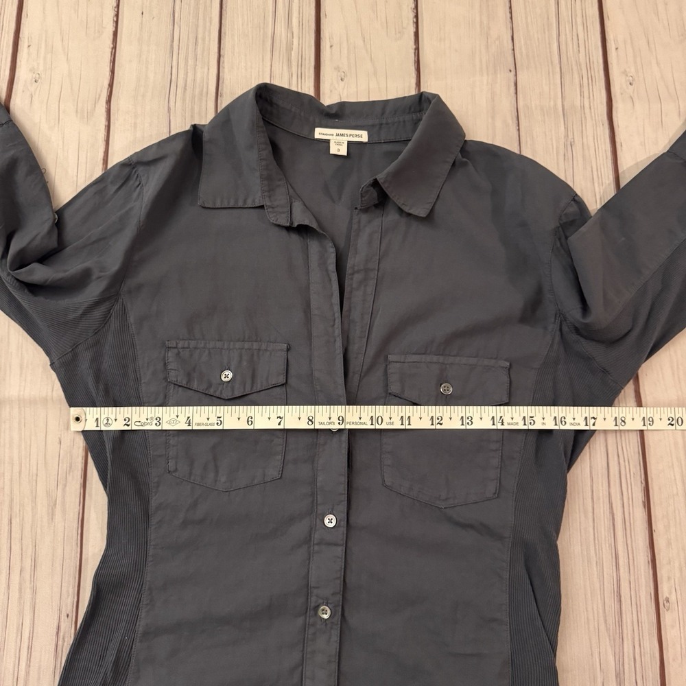 James Perse Three-Quarter Sleeve Button-Up Shirt Top Size 3 Blue Noir Women's - Picture 8 of 12